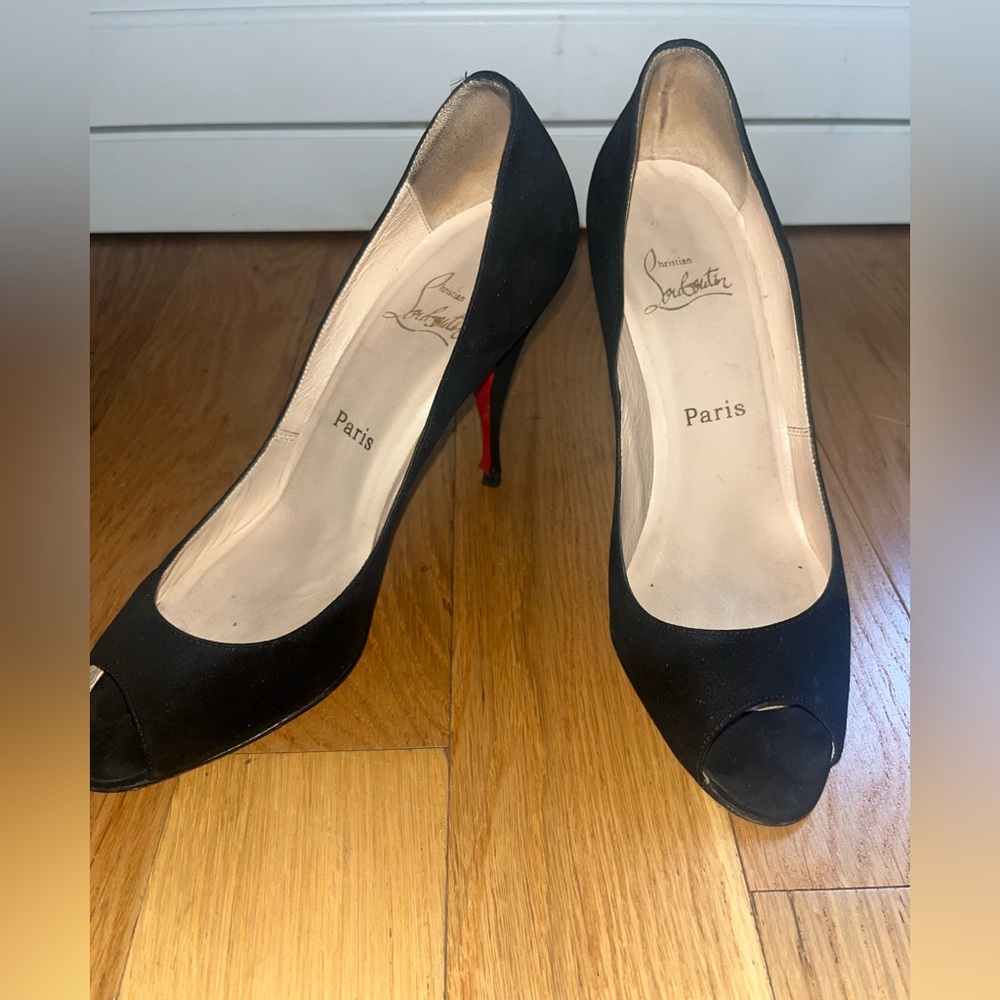 Christian Louboutin Suede Black Peep-Toe Heels 39.5
